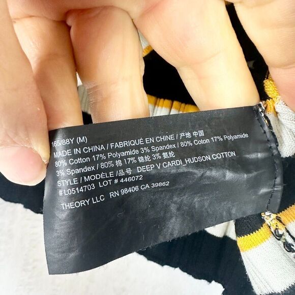 Theory Deep V Cardigan Hudson Stripe Cotton Size Medium Rib Knit - Picture 5 of 5